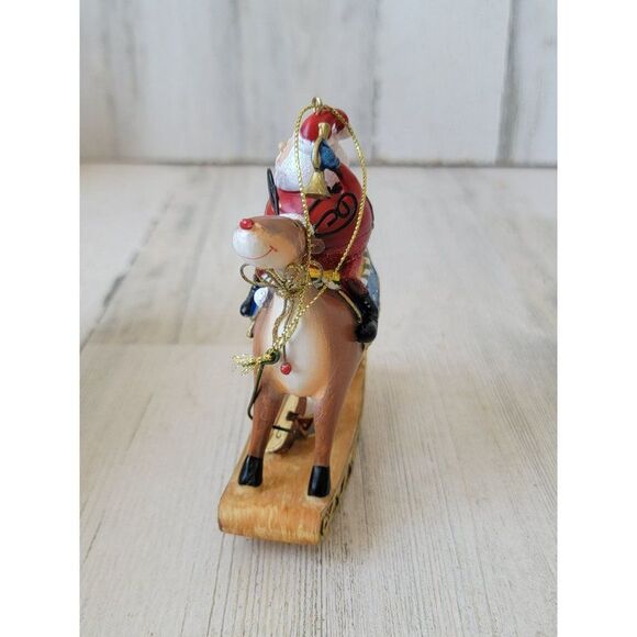 Santa rocking reindeer drum ornament Xmas Decor horn band - Picture 2 of 6